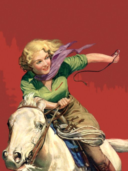 Cowgirl riding white horse at high speed