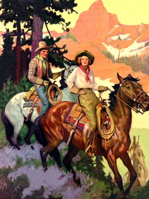 Cowboys traveling through mountians