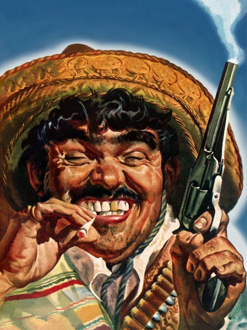 Crazy looking vaquero smoking cigarette