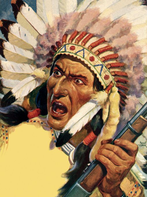 Surprised indian Chief holding a rifle